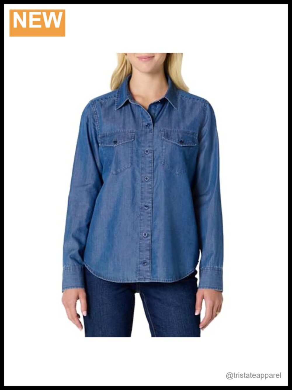 Women's Relaxed-Fit Denim Chambray Long-Sleeve Button-Down Shirt